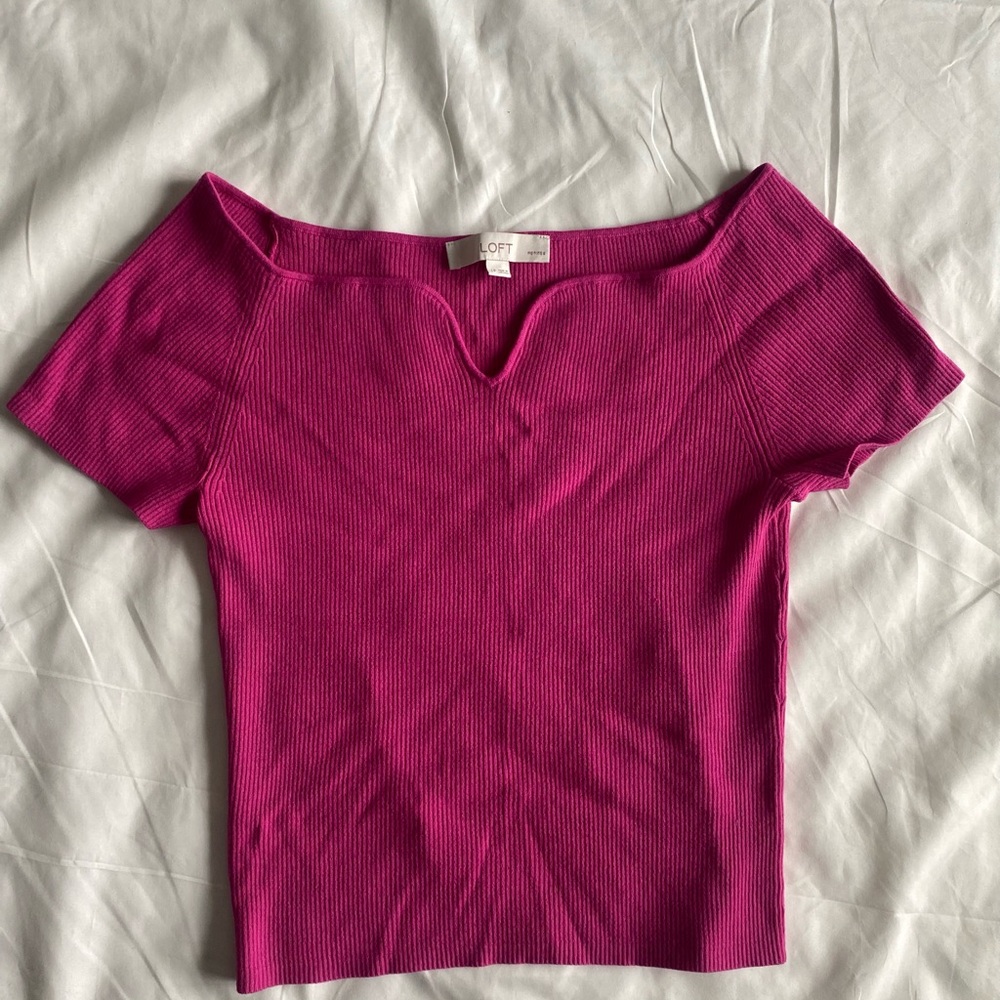 LOFT Petite Women's Fuchsia Short Sleeve Top
